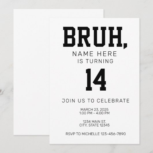 Bruh Bro Birthday Invitation 招待状 (正面/裏面)