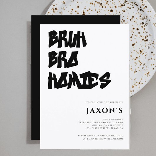 BRUH bro homieトゥイーンモダンバースデー招待状 招待状