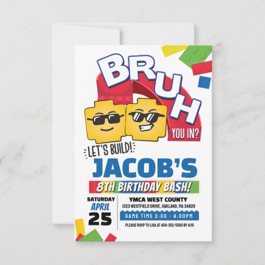 Bruh Building Block Birthday Invitation 招待状 (正面)