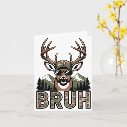 Bruh Camo Deer Hunting Camouflage Elk Buck Funny Y カード (黄色い花)