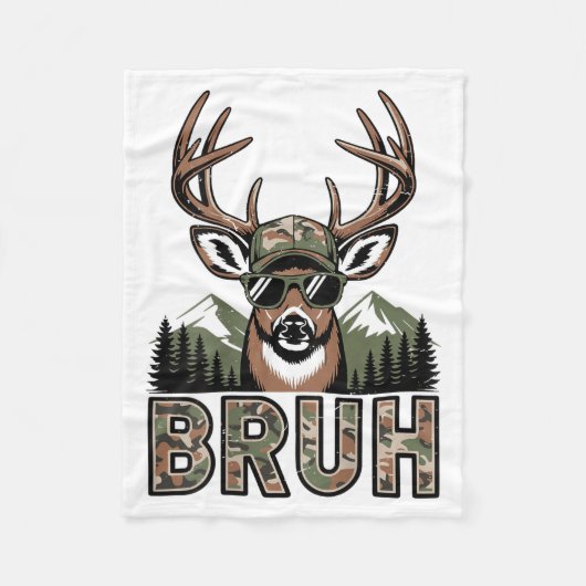 Bruh Camo Deer Hunting Camouflage Elk Buck Funny Y フリースブランケット (正面)