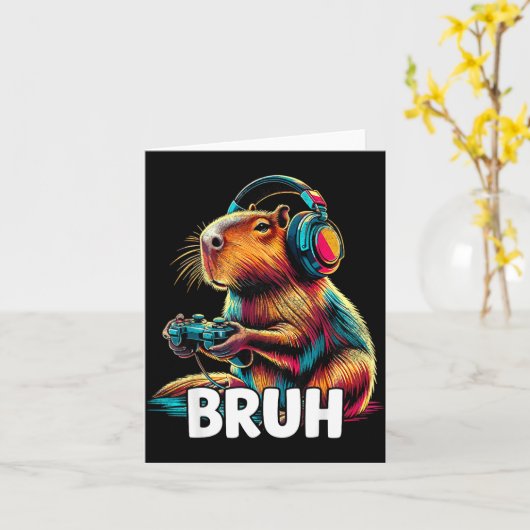 Bruh Capybaras Funny Video Games Capybara カード (黄色い花)