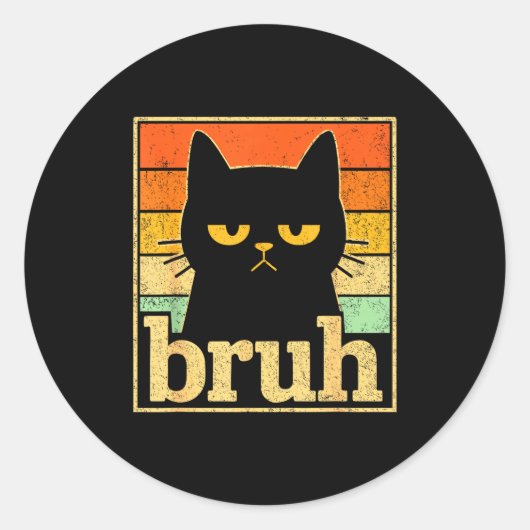 Bruh Cat Meme Graphic – Funny Cat Retro Meme For T ラウンドシール (正面)