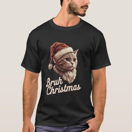 Bruh Christmasレトロ70s Cats Kittens Santa Hats C Tシャツ (正面)