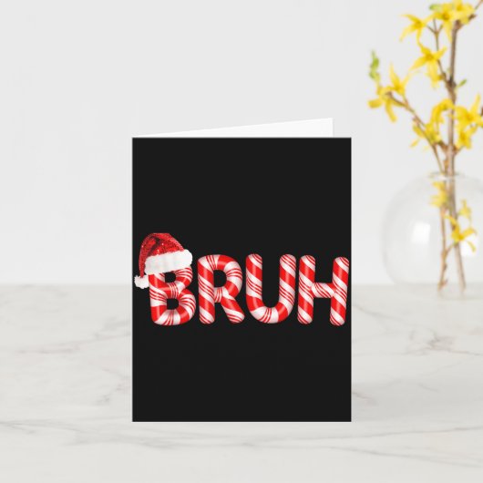 Bruh Christmas Candy Cane Santa Hat Holiday Boy Gi カード (黄色い花)