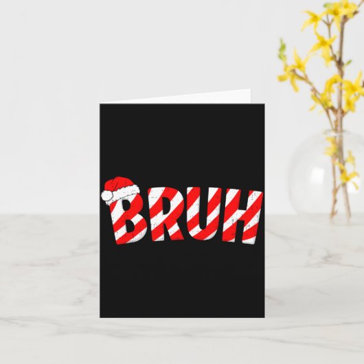 Bruh Christmas Candy Cane Santa Hat Xmas Slang Mem カード (黄色い花)