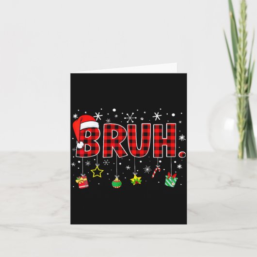 Bruh Christmas Funny Red Plaid Family Xmas Pajamas カード (正面)