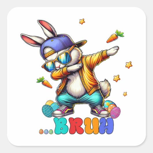 Bruh Dab Bunny Easter Funny スクエアシール (正面)