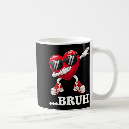 Bruh Dabbing Heart Funny Kids Boys Mens Valentine コーヒーマグカップ (右)