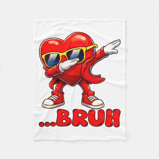 Bruh Dabbing Heart Funny Kids Boys Mens Valentine  フリースブランケット (正面)