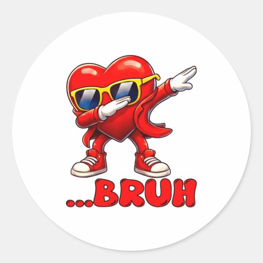 Bruh Dabbing Heart Funny Kids Boys Mens Valentine  ラウンドシール (正面)