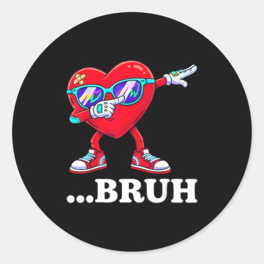 Bruh Dabbing Heart Funny Kids Boys Mens Valentine  ラウンドシール (正面)