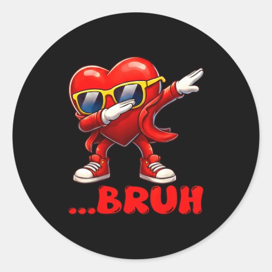 Bruh Dabbing Heart Funny Kids Boys Mens Valentine  ラウンドシール (正面)