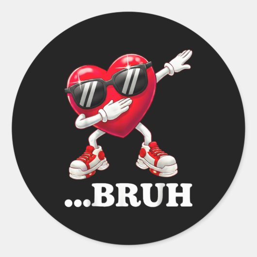 Bruh Dabbing Heart Funny Kids Boys Mens Valentine  ラウンドシール (正面)