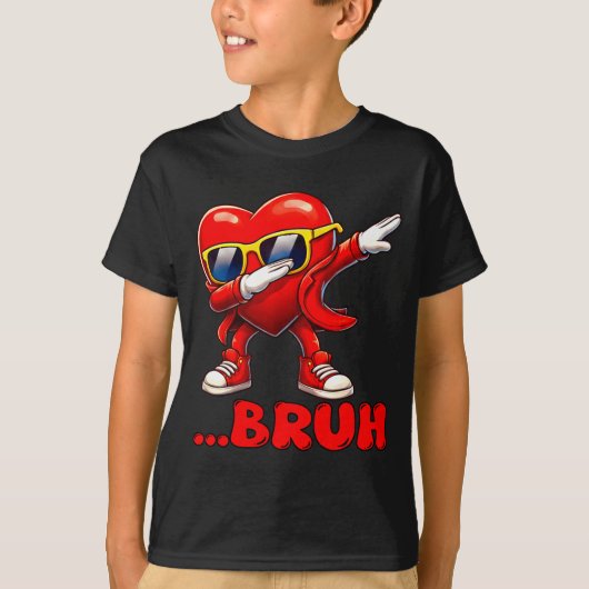 Bruh Dabbing Heart Funny Kids Boys Mens Valentine Tシャツ (正面)