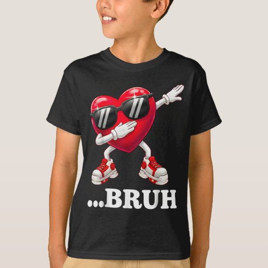 Bruh Dabbing Heart Funny Kids Boys Mens Valentine  Tシャツ (正面)