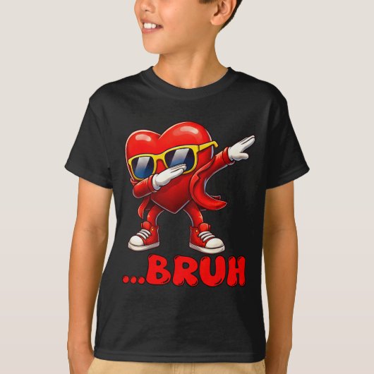 Bruh Dabbing Heart Funny Kids Boys Mens Valentine  Tシャツ (正面)