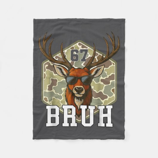Bruh Deer 67 Funny Deer Hunting Camo Hat Youth Tee フリースブランケット (正面)