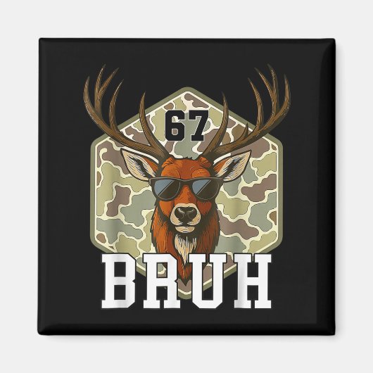 Bruh Deer 67 Funny Deer Hunting Camo Hat Youth Tee マグネット (正面)