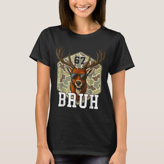Bruh Deer 67 Funny Deer Hunting Camo Hat Youth Tee Tシャツ (正面)