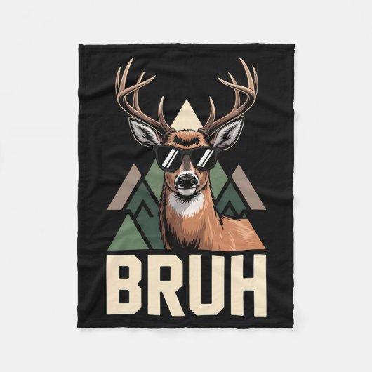 Bruh Deer Funny Deer Hunting Camo Hat Youth Kids S フリースブランケット (正面)