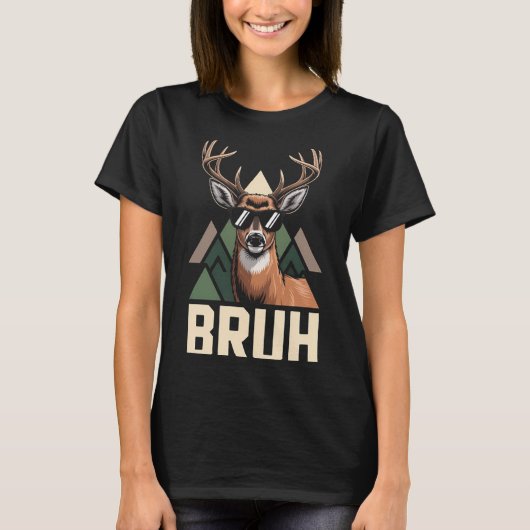 Bruh Deer Funny Deer Hunting Camo Hat Youth Kids S Tシャツ (正面)