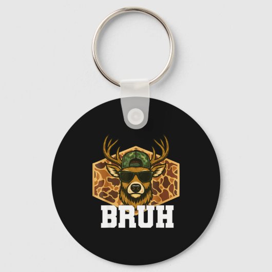 Bruh Deer Funny Deer Hunting Camo Hat Youth Teens  キーホルダー (正面)