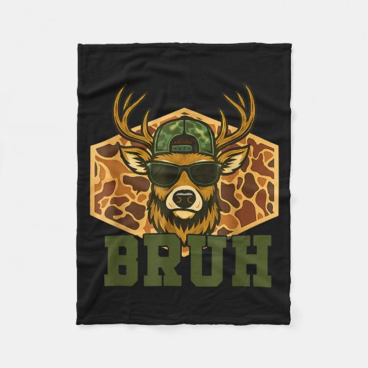 Bruh Deer Funny Deer Hunting Camo Hat Youth Teens  フリースブランケット (正面)