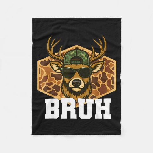 Bruh Deer Funny Deer Hunting Camo Hat Youth Teens フリースブランケット (正面)