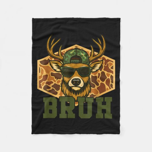 Bruh Deer Funny Deer Hunting Camo Hat Youth Teens  フリースブランケット (正面)