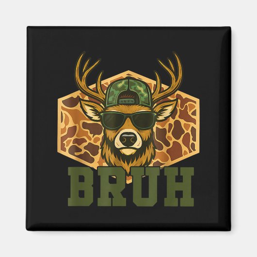 Bruh Deer Funny Deer Hunting Camo Hat Youth Teens マグネット (正面)
