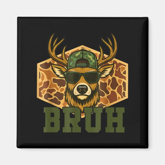 Bruh Deer Funny Deer Hunting Camo Hat Youth Teens  マグネット (正面)