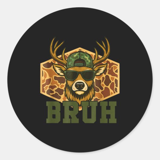 Bruh Deer Funny Deer Hunting Camo Hat Youth Teens ラウンドシール (正面)