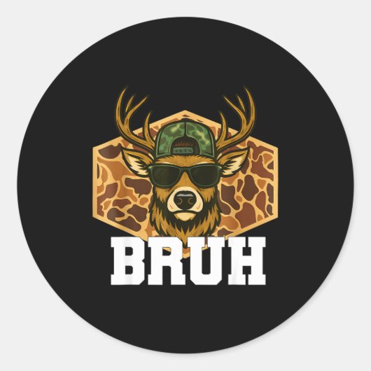 Bruh Deer Funny Deer Hunting Camo Hat Youth Teens  ラウンドシール (正面)