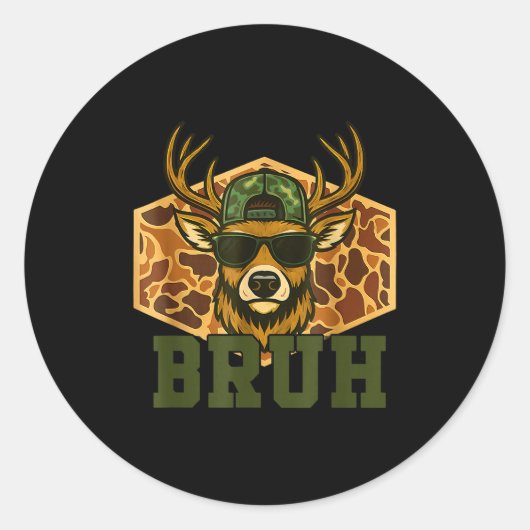 Bruh Deer Funny Deer Hunting Camo Hat Youth Teens ラウンドシール (正面)