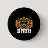 Bruh Deer Funny Deer Hunting Camo Hat Youth Teens  缶バッジ (正面)