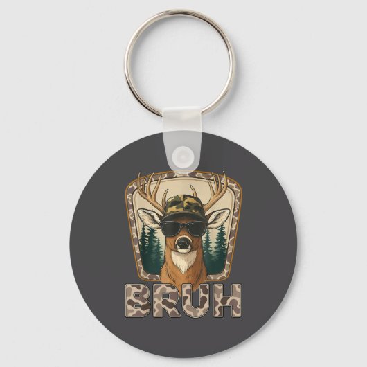 Bruh Deer Hunter Funny Deer Hunting Camo Men Teens キーホルダー (正面)