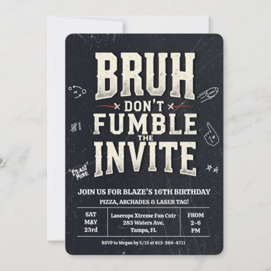 Bruh Don't Fumble the Ball Birthday Invitation 招待状 (正面)