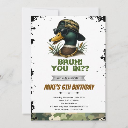 Bruh duck hunting birthday invitation 招待状 (正面)