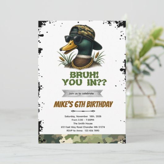 Bruh duck hunting birthday invitation 招待状 (スタンド正面)