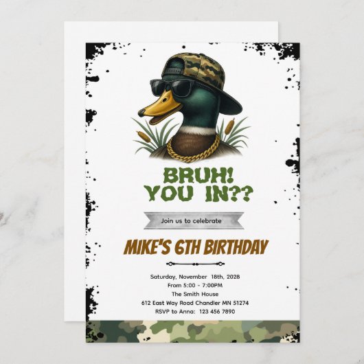 Bruh duck hunting birthday invitation 招待状 (正面/裏面)