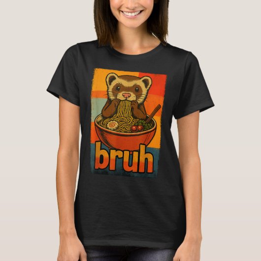 Bruh Ferret Eating Japanese Ramen Noodles Gift Men Tシャツ (正面)
