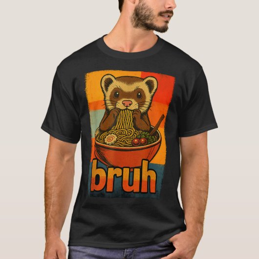 Bruh Ferret Eating Japanese Ramen Noodles Gift Men Tシャツ (正面)