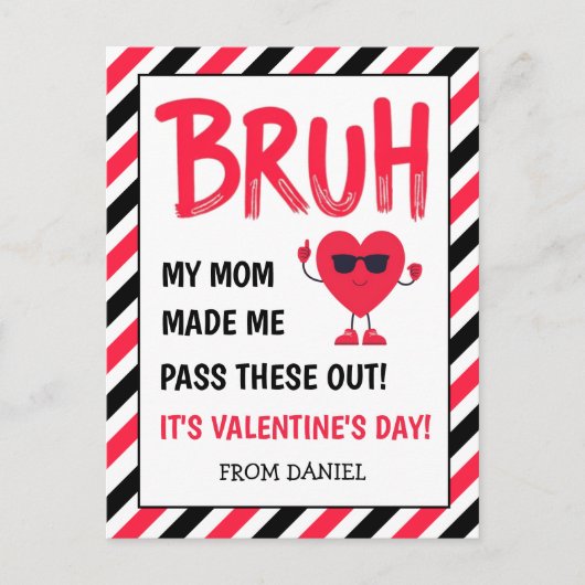Bruh Funny Boys Valentine's Card for School Friend ポストカード (正面)