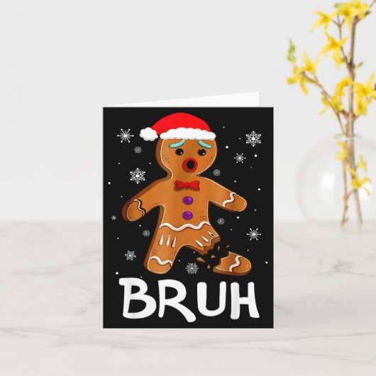 Bruh Funny Christmas Gingerbread Man Teens Boys Ki カード (黄色い花)