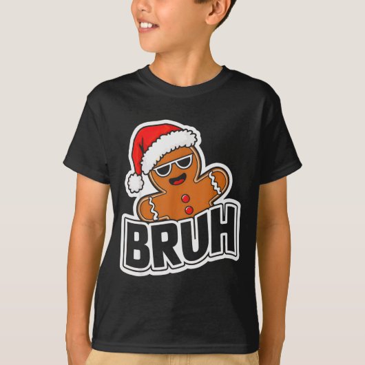 Bruh Funny Christmas Gingerbread Man Teens Boys Ki Tシャツ (正面)