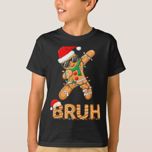 Bruh Funny Christmas Gingerbread Man Teens Boys Ki Tシャツ (正面)