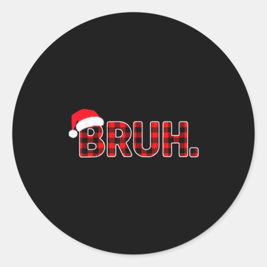 Bruh Funny Christmas Plaid Teens Boys Men Xmas Paj ラウンドシール (正面)