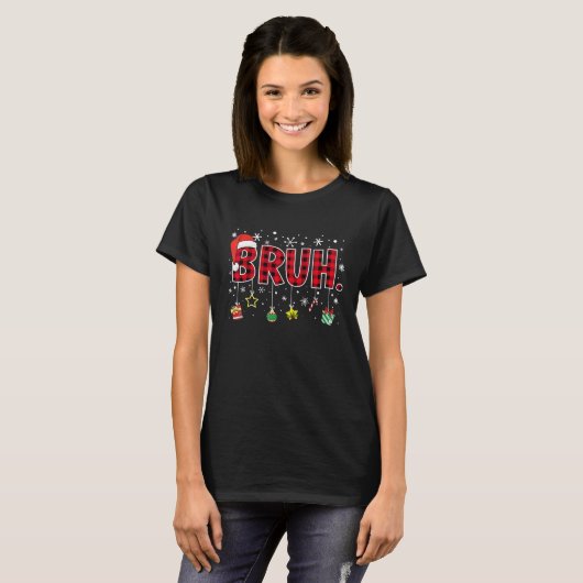 Bruh Funny Christmas Red Plaid Teens Boys Kids Xma Tシャツ (正面フル)