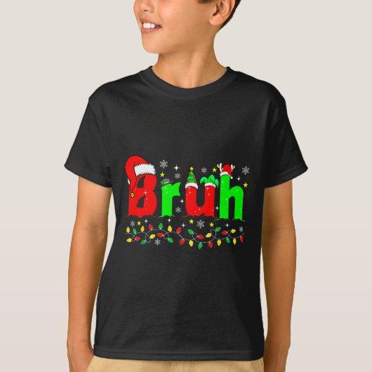 Bruh Funny Christmas Santa Hat Teens Boys Kids Xma Tシャツ (正面)